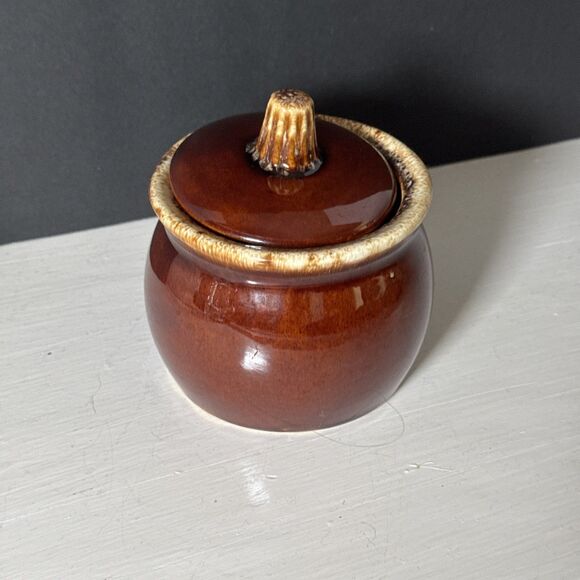 Vintage Hull Pottery - Brown Drip Glaze Sugar Bowl with Lid - Oven Proof USA - Picture 8 of 10